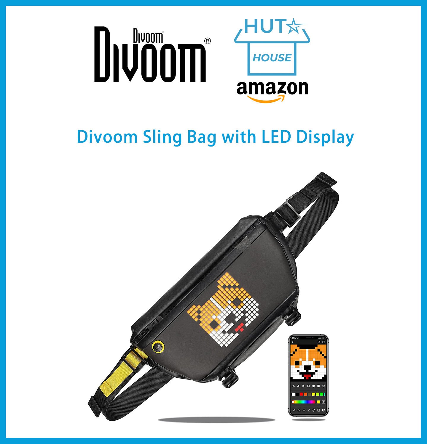 Túi đeo chéo đèn Led, Divoom Pixoo Slingbag gen 3 (có sẵn), màn hình led, túi đeo vai, túi đeo hông, chống thấm