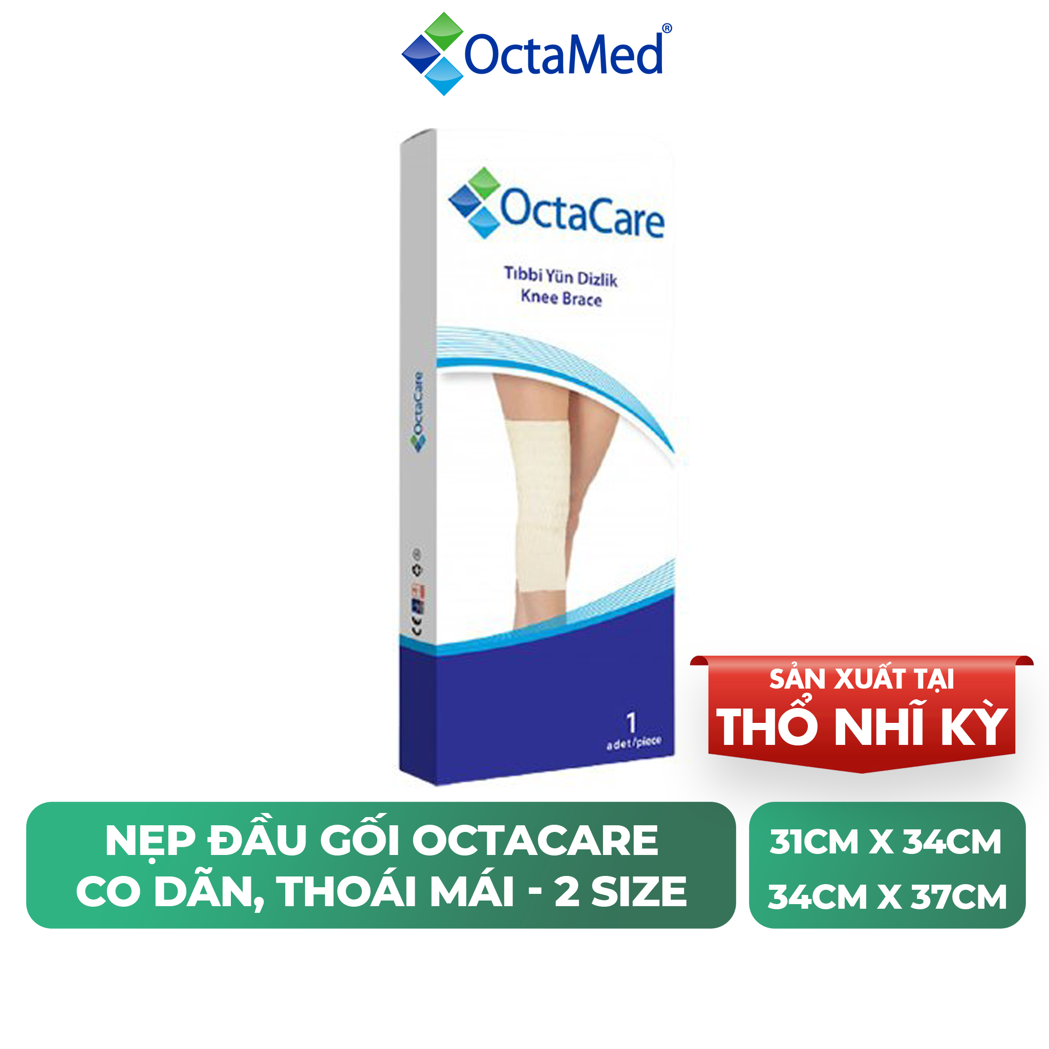 Nẹp đầu gối co dãn, siêu thoải mái, sợi thun dệt tái sử dụng nhiều lần Octacare