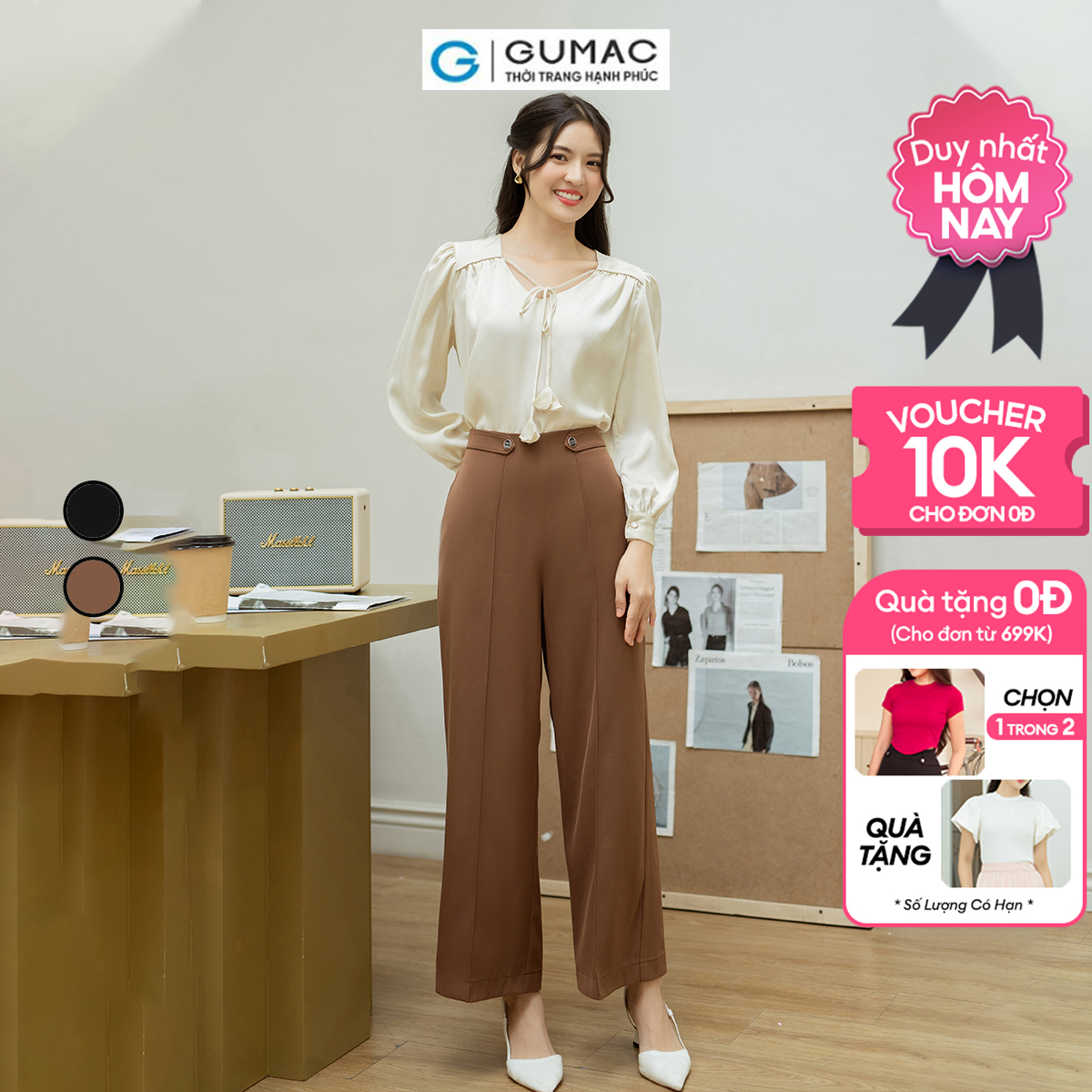 Quần tây công sở dáng suông chiết ly GUMAC QD08021