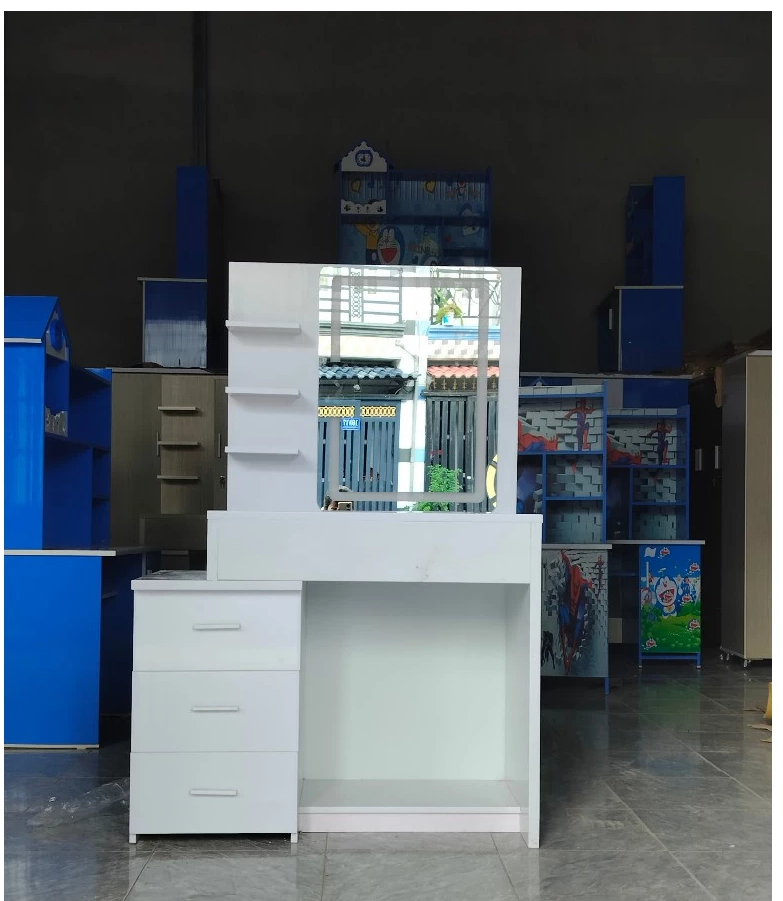Bàn trang điểm nhựa đài loan ghế ngồi màu trắng ( hình thực tế ) HUCHU sang trọng không mối mọt bên bỉ chắc chắn