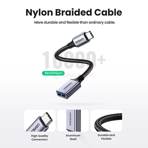 Cổng chuyển đổi Ugreen USB-C to USB 3.0 OTG Cable Alu Case with Braid US378 70889 - Hàng chính hãng