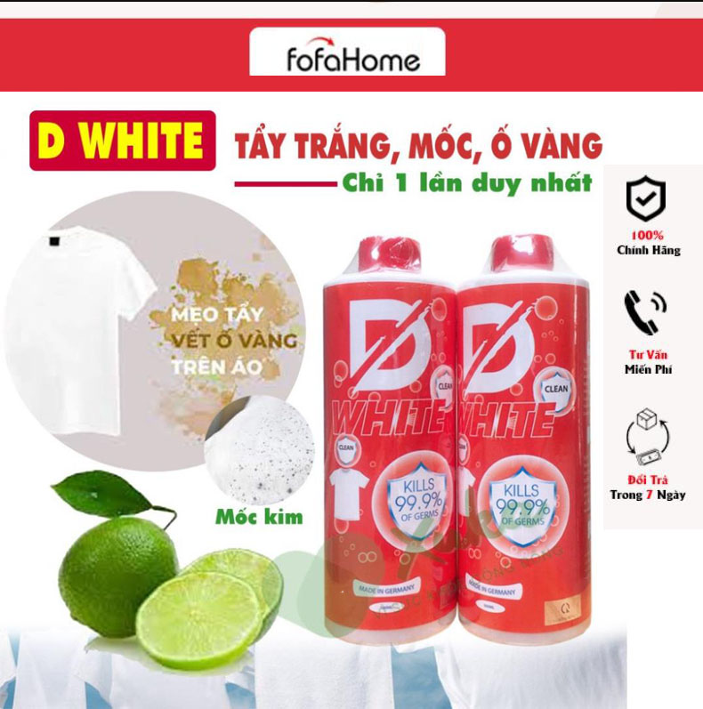 Nước Tẩy Trắng - Tẩy Màu Quần Áo Thế Hệ Mới D.WHITE Tẩy Mốc Quần Áo, Ố Vàng, Không Phai Màu Vải