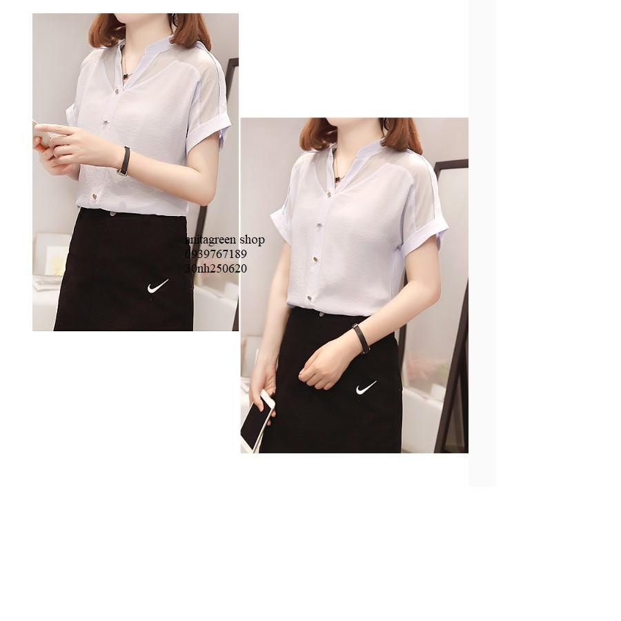 Nh250620-SƠ MI NỮ PHỐI LƯỚI TAY NGẮN