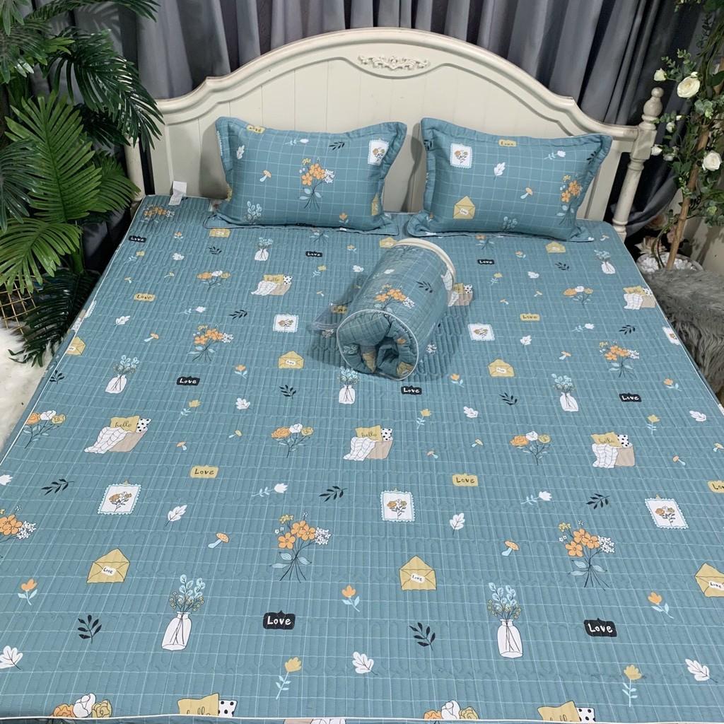 Ga chun trần mẫu họa tiết 100% cottong đẹp kèm 2 vỏ gối trần bông