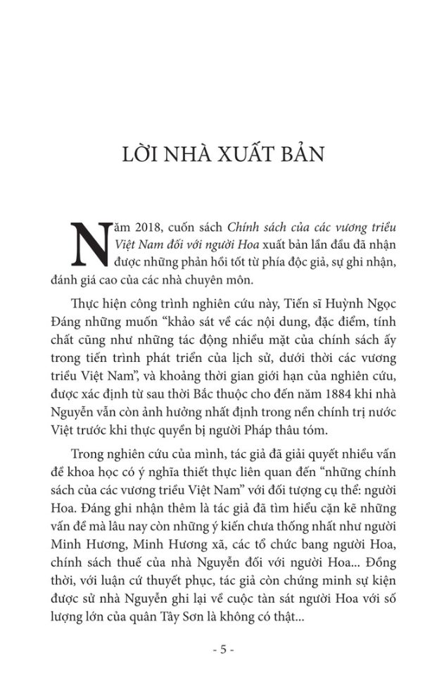 Sách - Chính Sách Của Các Vương Triều Việt Nam Đối Với Người Hoa
