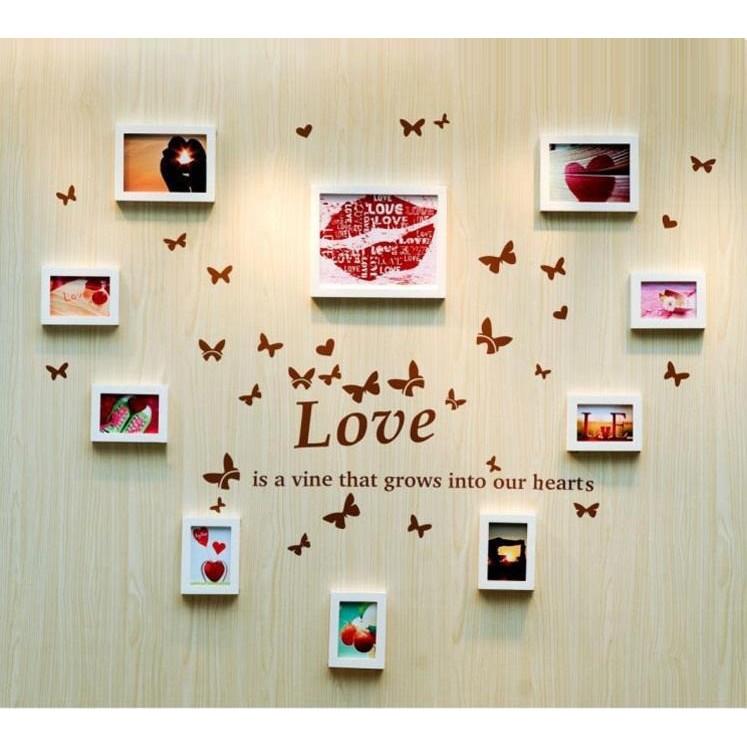 Bộ 12 khung hình trang trí trái tim Ka024 + Tặng Decal LOVE , giá đỡ điện thoại hình gấu tiện lợi
