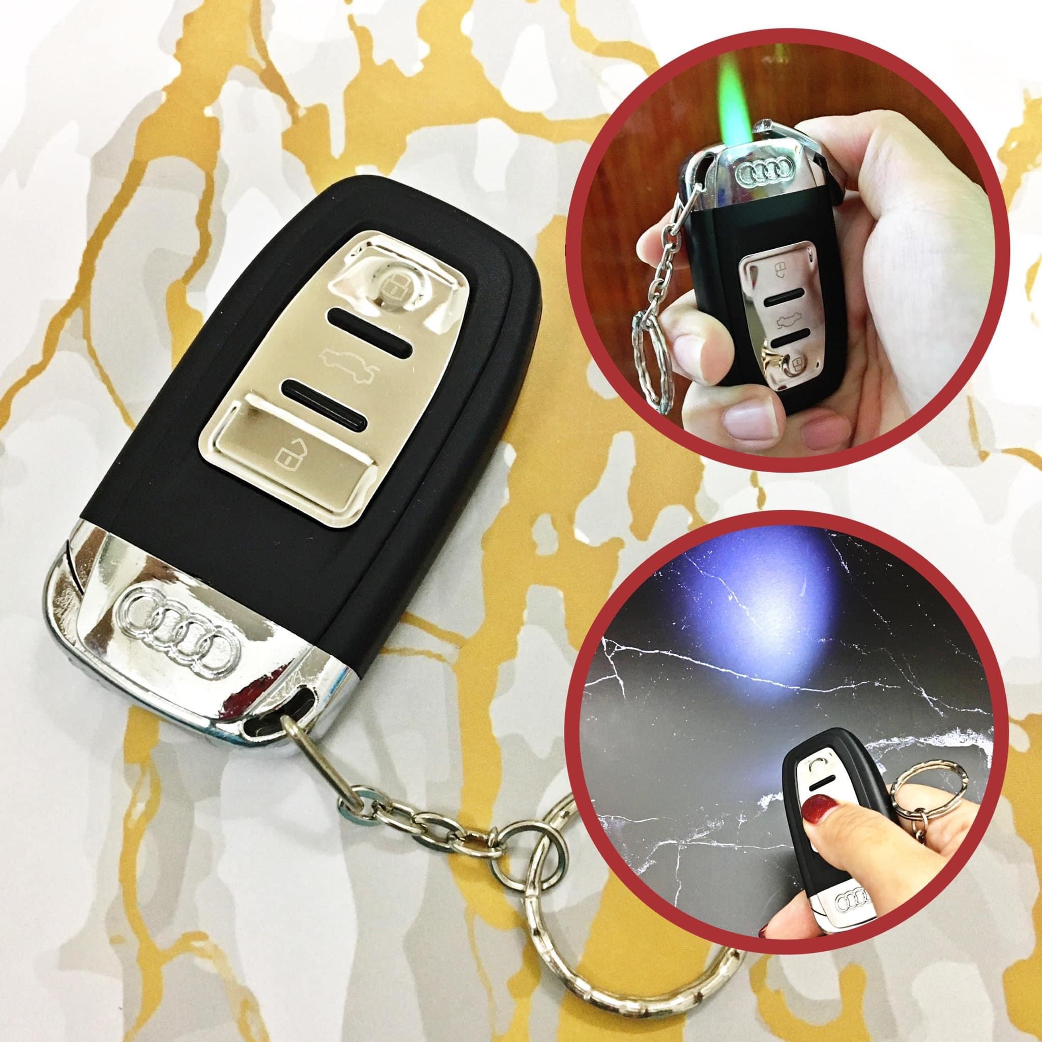 Bật Lửa Khè Móc Khóa Xe Ô Tô Audi Có Đèn Pin Cao Cấp - xài gas