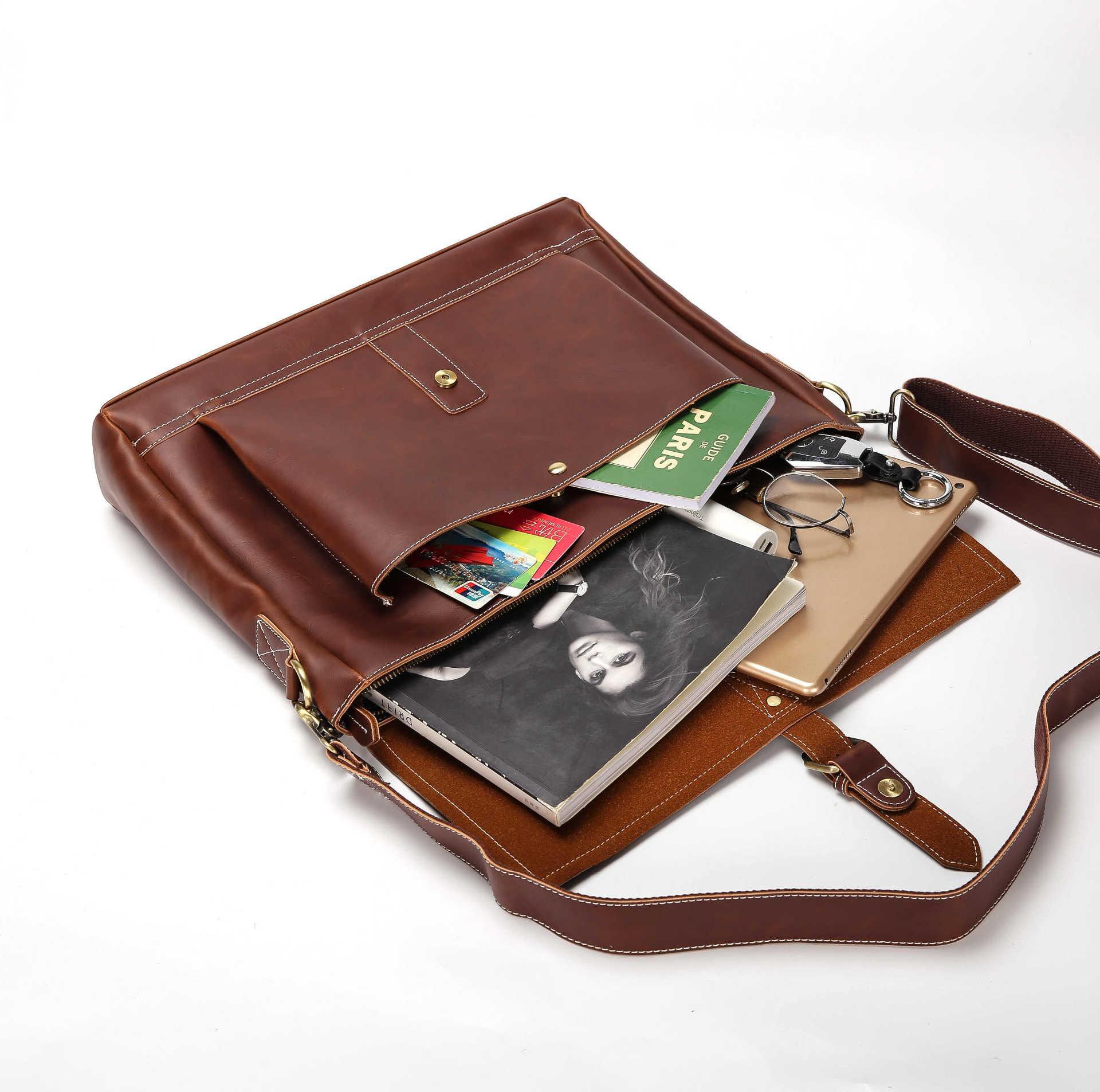 Classic Retro Business Bag Crazy Horse Leather Waterproof Briefcase