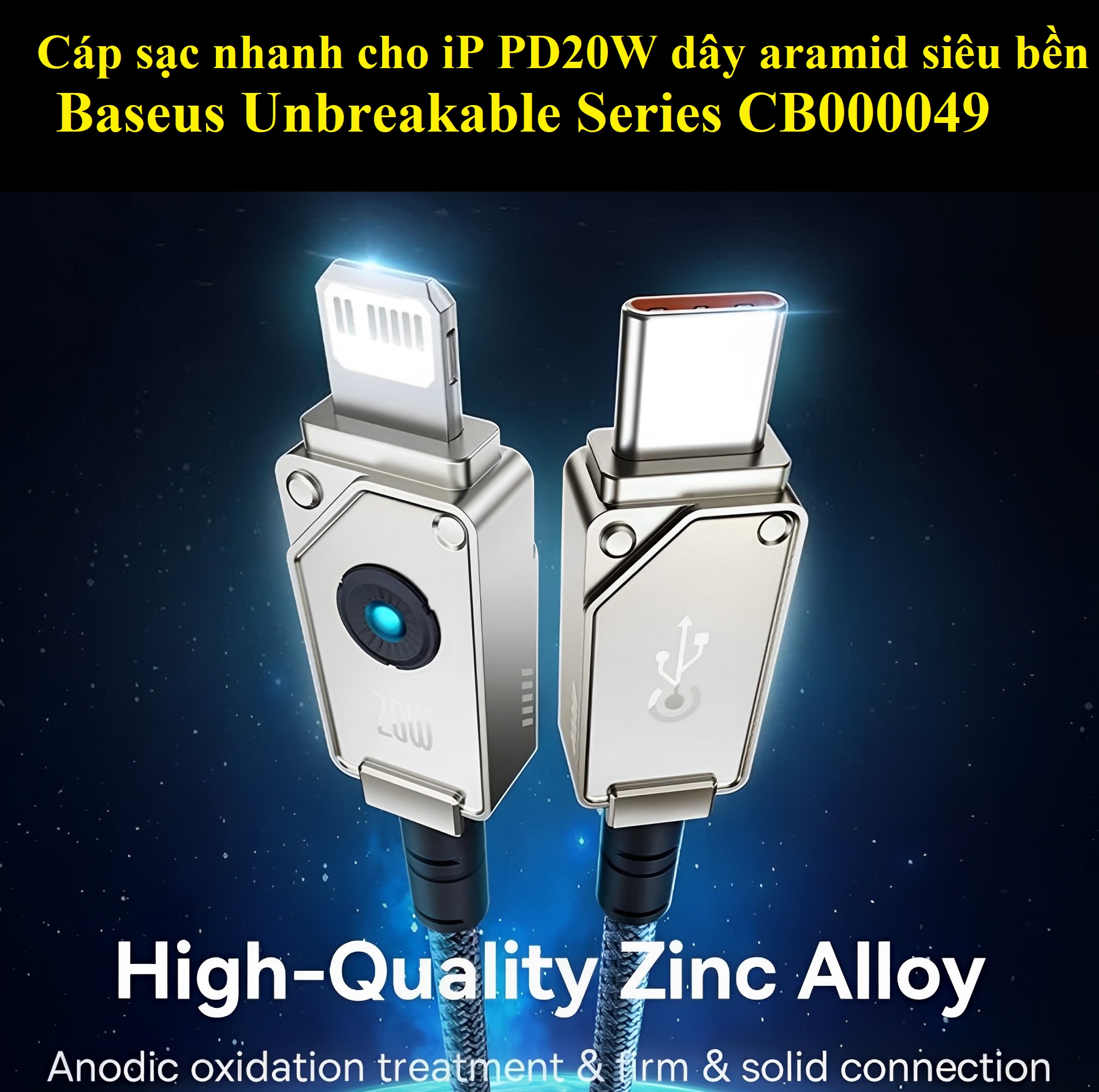 Cáp sạc nhanh cho iP PD20W dây từ sợi Aramid siêu bền Baseus Unbreakable Series CB000049 _  hàng chính hãng