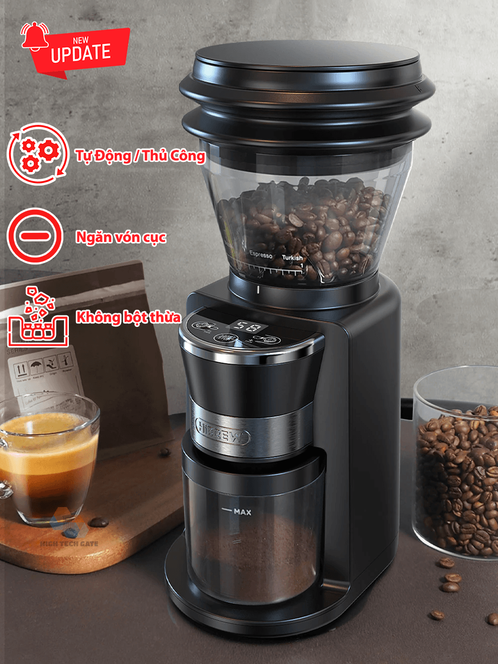 Máy Xay Cà Phê HiBREW G3 Tự Động, Để Bàn Với 34 Cấp Độ Xay Thô Đến Mịn, Lưỡi Nón Cornical Burr, Chống Vón Cục, Hàng Chính Hãng