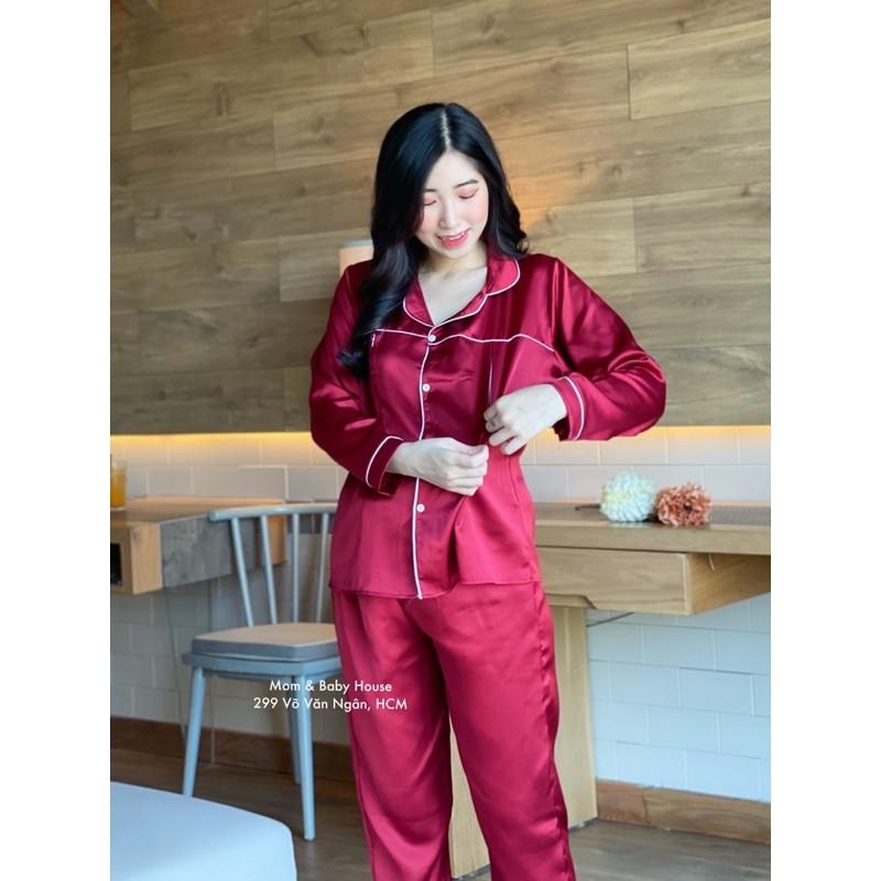 Bộ bầu kết hợp sau sinh Pijama lụa có khóa kéo