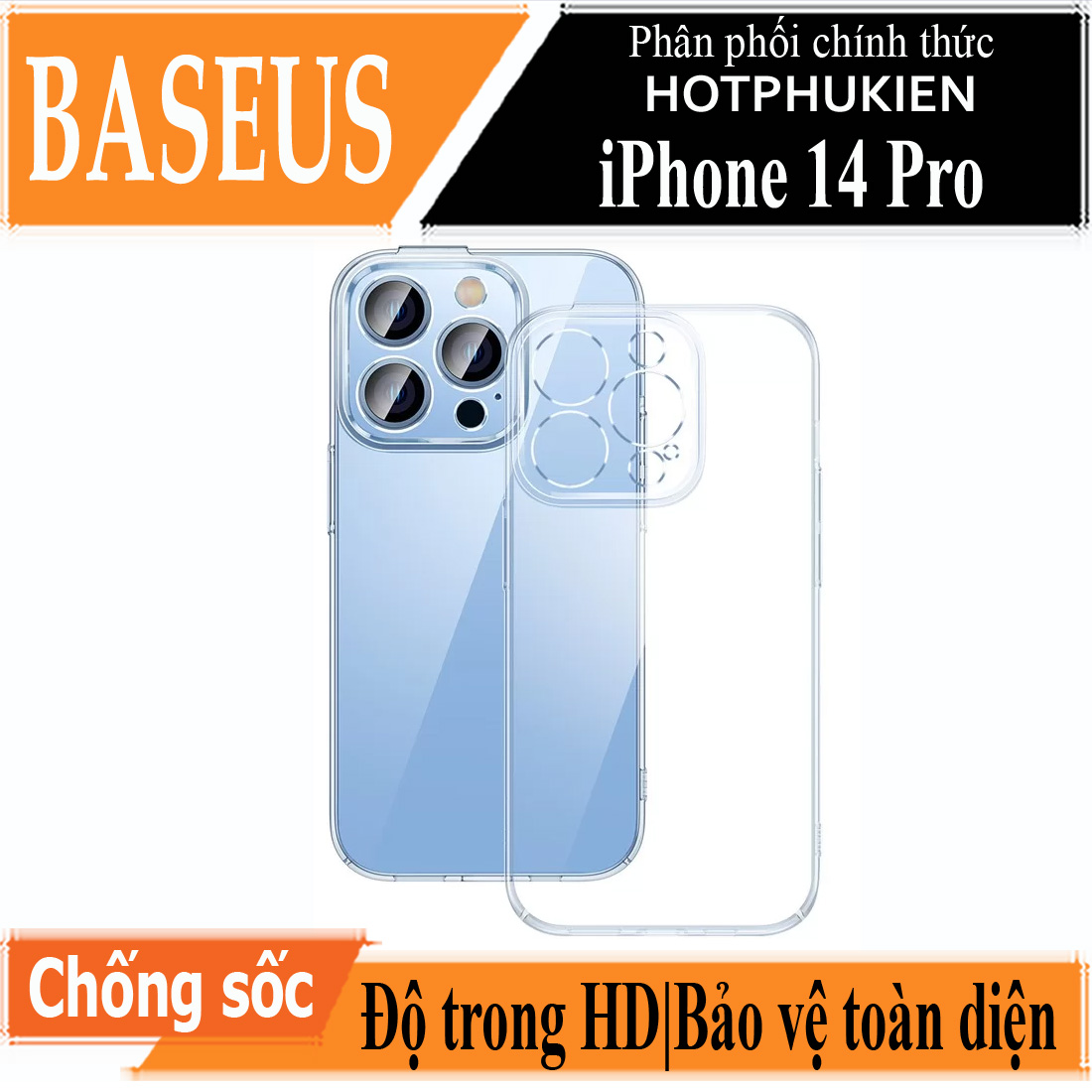 Ốp lưng chống sốc trong suốt cho iPhone 14 Pro (6.1 inch) hiệu Baseus Protective Case trang bị khung bảo vệ camera, chống chịu va đập cực tốt, độ trong suốt chuẩn HD - hàng nhập khẩu