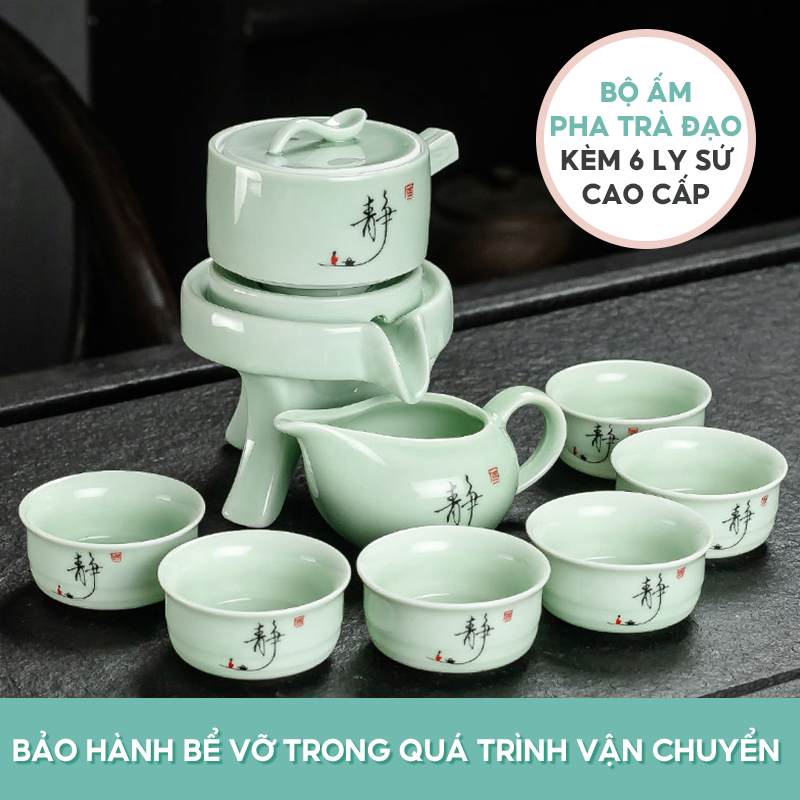 Hàng Sẵn Bộ Ấm Chén Cối Xay Pha Trà Đạo Kèm 6 Ly Sứ Cao Cấp