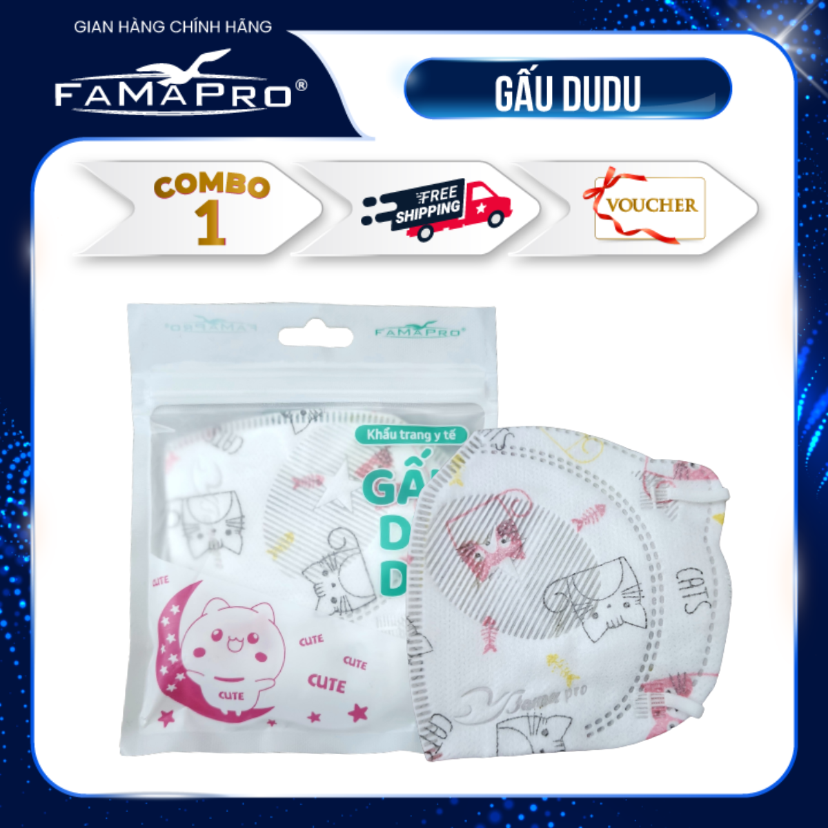 Hình ảnh [FAMAPRO - TÚI GẤU DUDU] Khẩu trang y tế cao cấp trẻ em kháng khuẩn 3 lớp Famapro Kids Gấu DuDu, bảo vệ cho bé yêu (10 cái/túi)