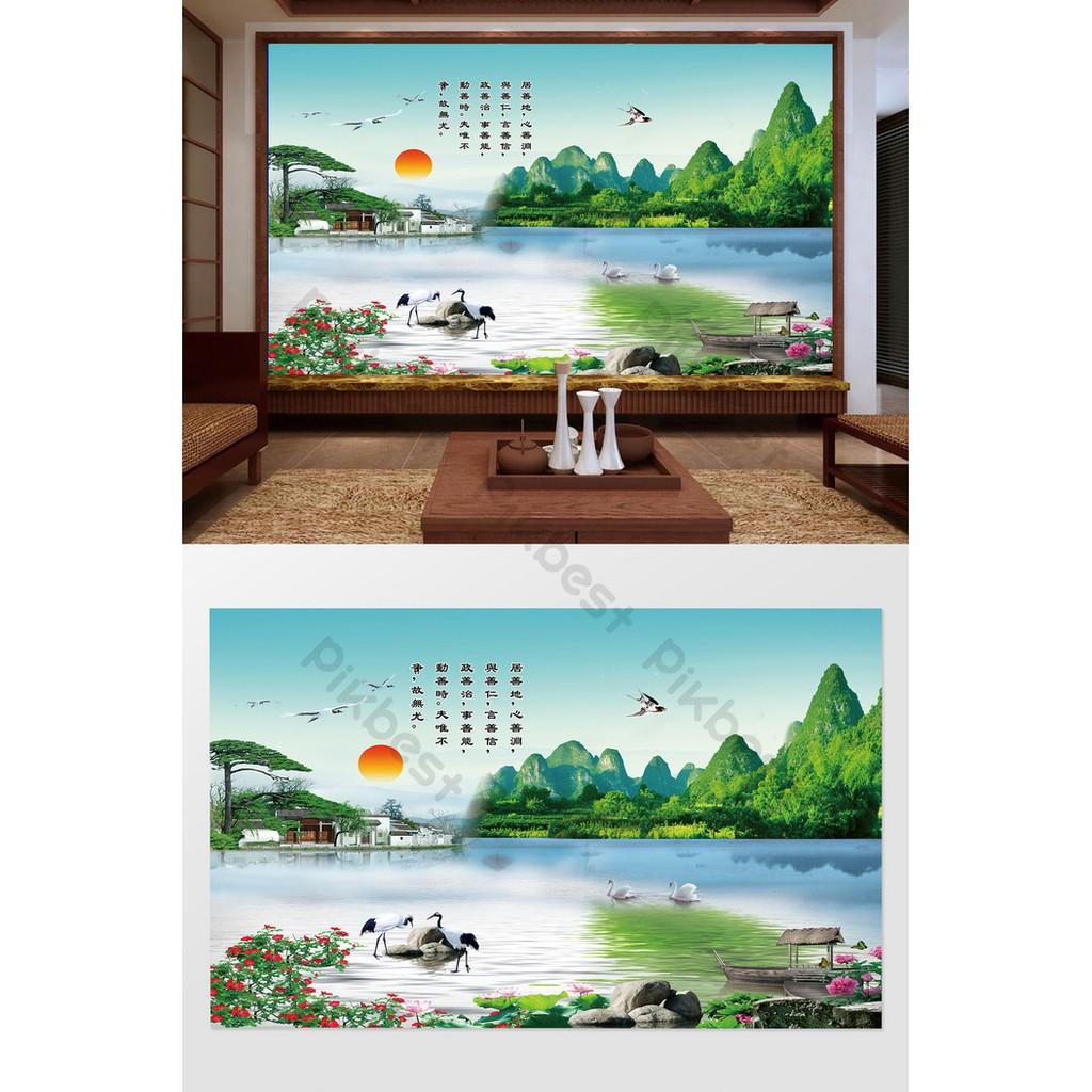 Tranh dán tường Tranh 3d dán tường phong thủy phòng khách phòng ngủ hiện đại 04