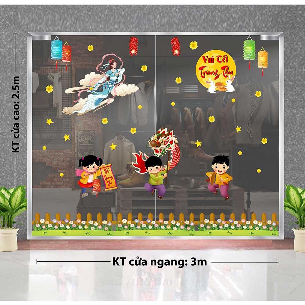 DECAL TRANG TRÍ TẾT TRUNG THU 2021 BÉ MÚA RỒNG ĐÓN CHỊ HẰNG