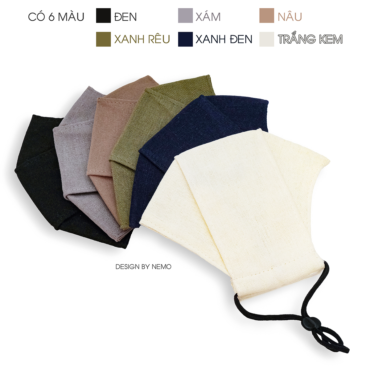 KHẨU TRANG 4D NEMO Full Linen Cao Cấp, Chống Nắng, Lọc Bụi, Lọc Khuẩn, Thoáng Khí, Thấm Hút Mồ Hôi, Ngừa Mụn - KTDLN