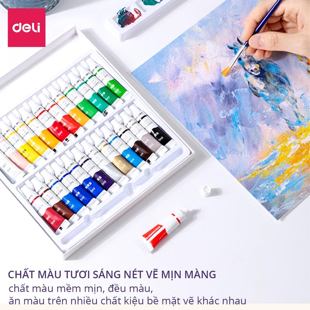 Màu Acrylic tuýp mini chuyên nghiệp Deli - 5ml/tuýp - Vẽ vải / Vẽ quần áo / Vẽ giày - 12/18/24 màu