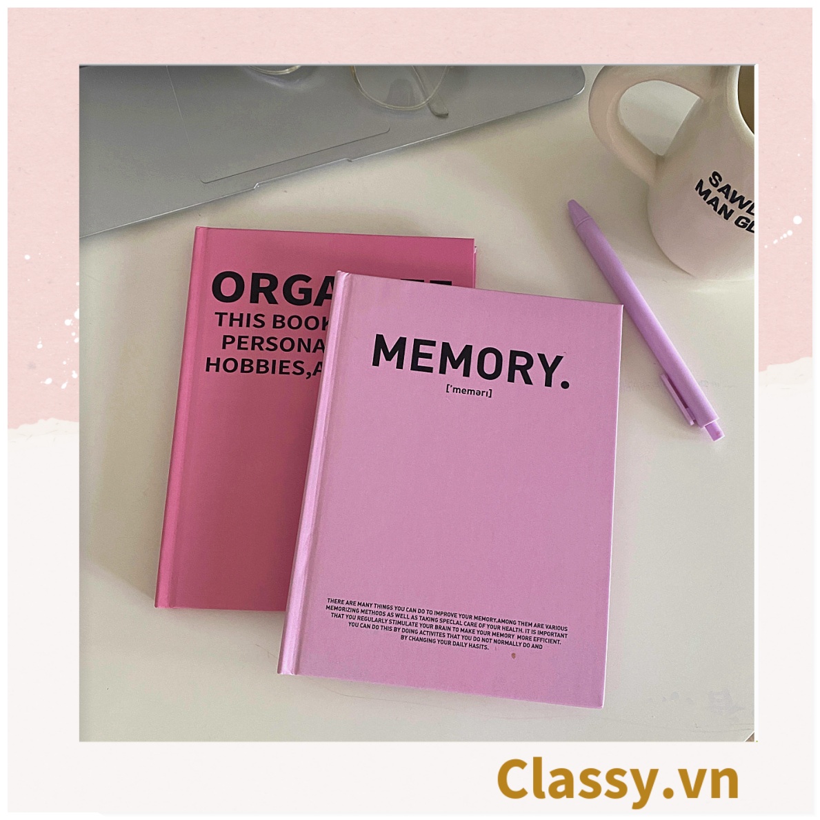 Sổ dán gáy bìa cứng - Classy Notebook ghi chép A5 100 trang bìa tối giản- Giấy kẻ ngang chống lóa mắt in chữ PK1747