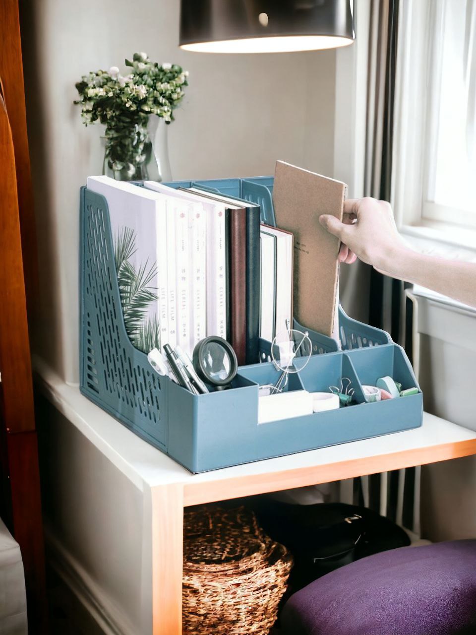 Kệ hồ sơ 3 Ngăn Ráp Liên hoàn với 4 ô Khay Để Bút