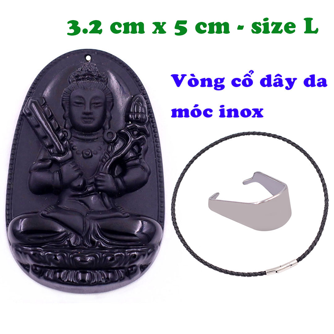 Mặt Phật Hư không tạng đá thạch anh đen 5 cm kèm vòng cổ dây da đen - mặt dây chuyền size lớn - size L, Mặt Phật bản mệnh