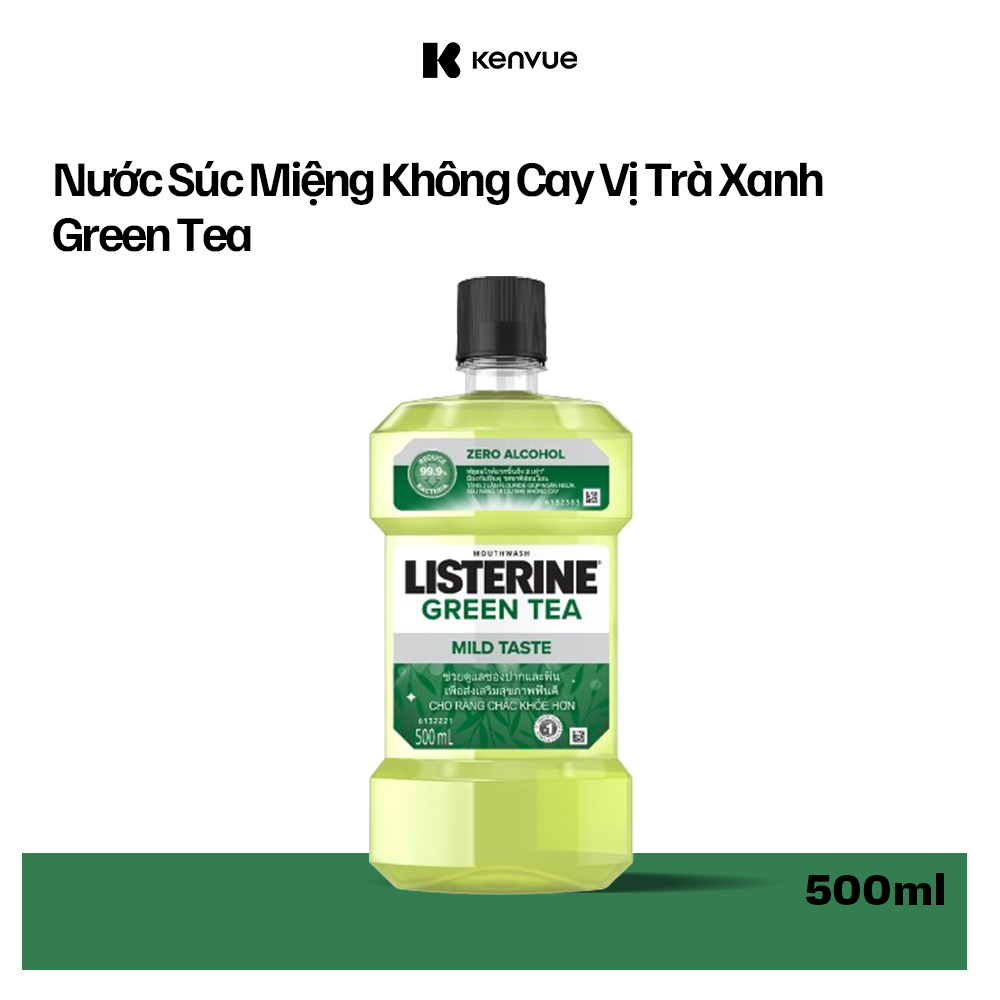 Nước súc miệng ngừa sâu răng vị trà xanh không cay Listerine Natural Green Tea 500ml - 100953223