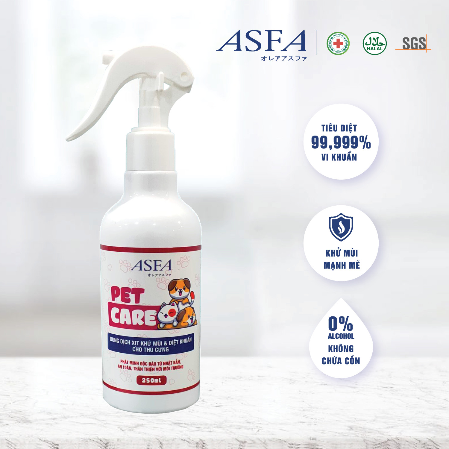 Xịt Khử Mùi, Diệt Khuẩn An Toàn Cho Thú Cưng ASFA Pet Care 250ml