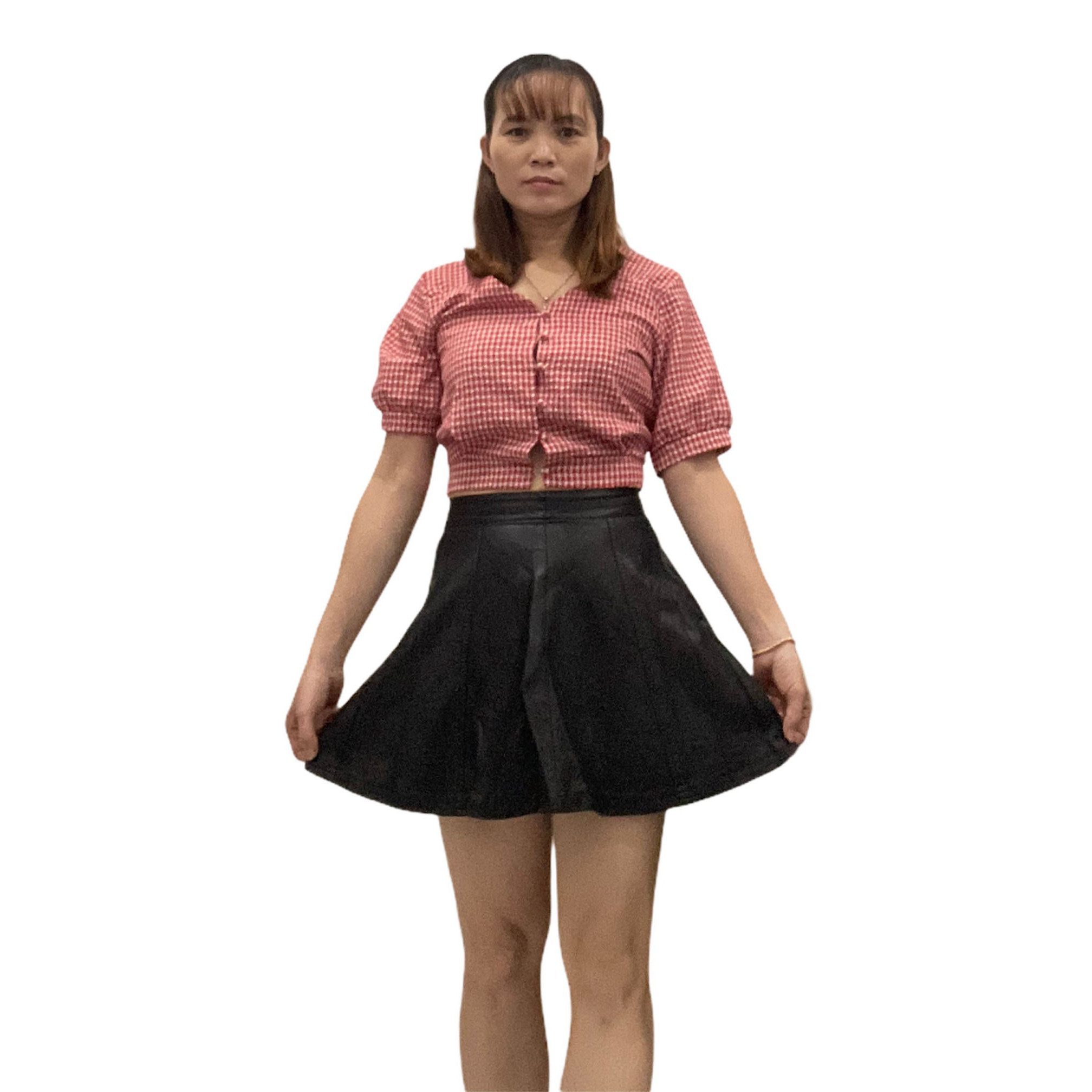Chân Váy Chữ A Da Pu Lưng Cao Thời Trang Hàn Quốc V04- 47-50 KG JIAMI