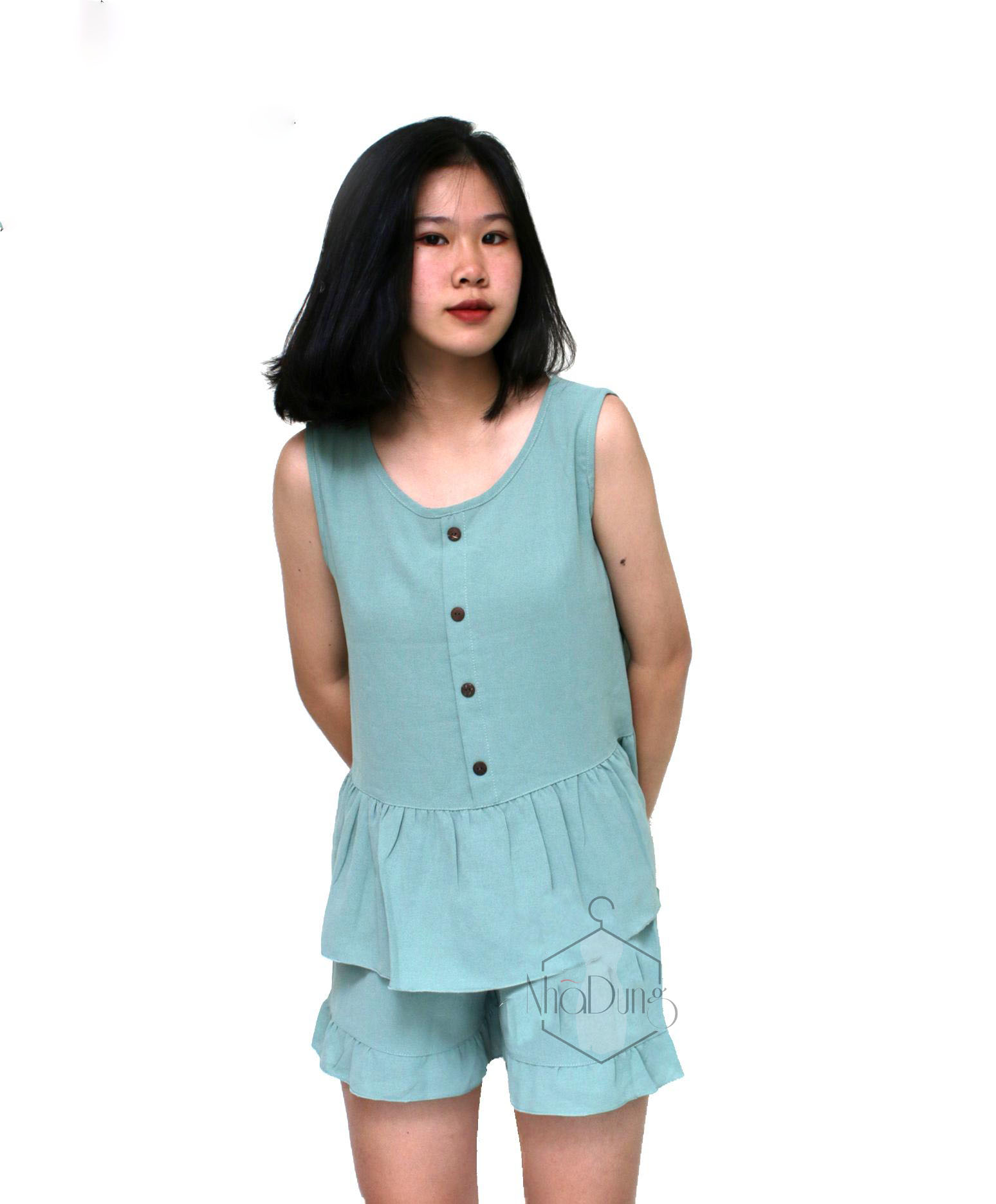 ĐỒ MẶC NHÀ CHO NỮ BỘ SÁT NÁCH 4 NÚT CỰC ĐẸP DỄ THƯƠNG VẢI ĐŨI KHÔNG NHẮN DƯỚI 62KG