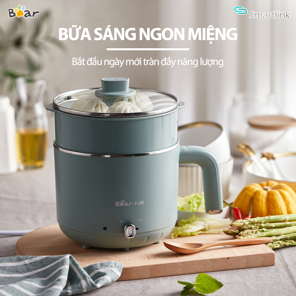 Nồi Nấu Điện Đa Năng Bear DRG-D12M5 1.2L,Nấu Hấp cùng lúc - Hàng chính hãng