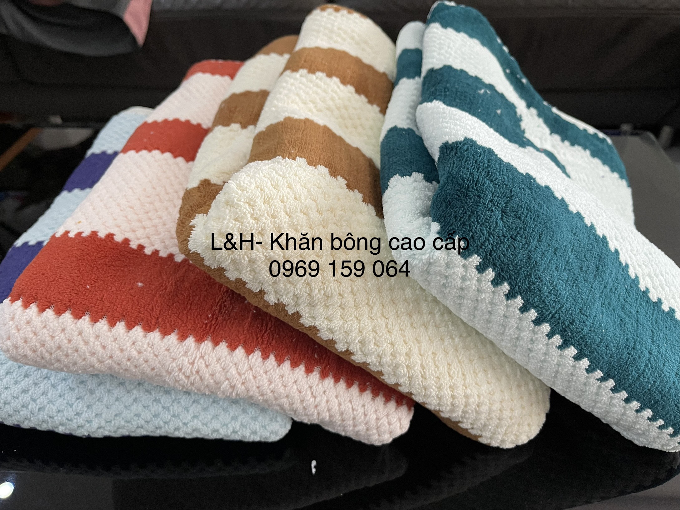 Khăn mặt lông cừu, Kẻ thẳng- hạt gạo, KT 30x50cm