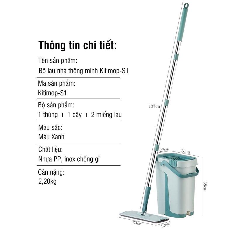 Cây lau nhà tự vắt thông minh, chổi lau nhà 360 độ, lau sạch khô nhanh Kitimop-S1