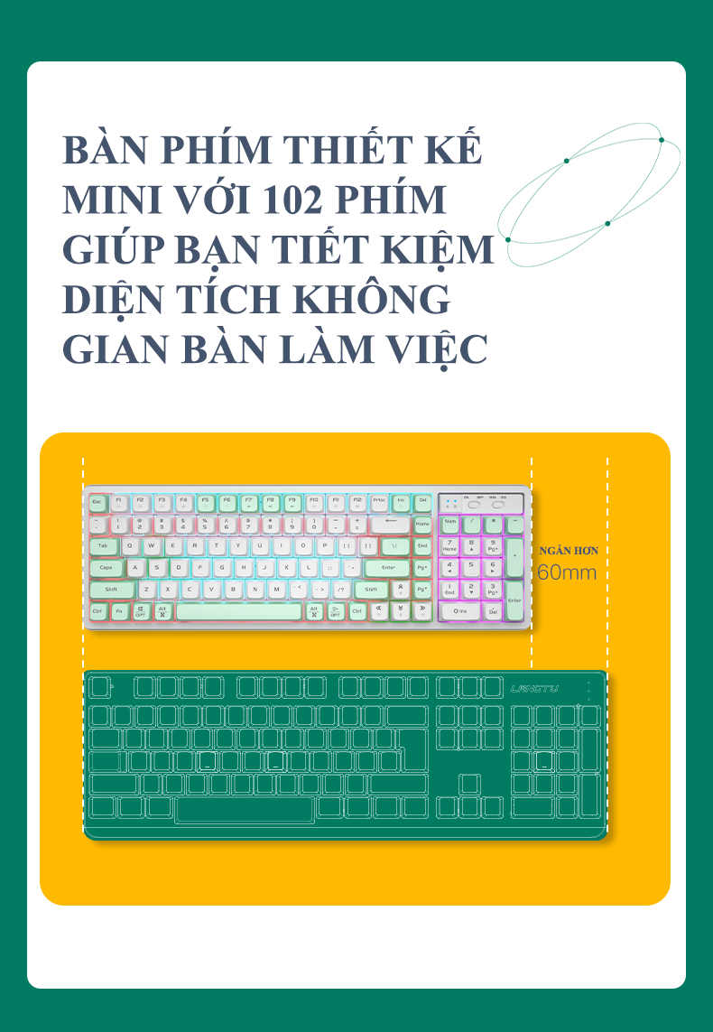 Bàn phím cơ LANGTU GK102 red switch (Golden) có nhiều chế độ đèn led với màu sắc phối màu độc lạ dành cho game thủ - Hàng Chính Hãng