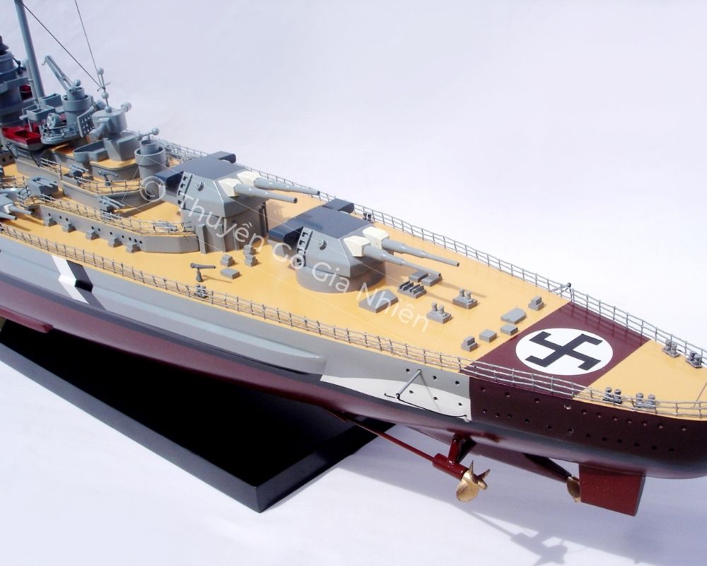 Mô Hình Thuyền Gỗ Phong Thủy Dạng Thuyền Chiến BISMARCK Chính Hãng Hàng Xuất Khẩu Chất Lượng Cao