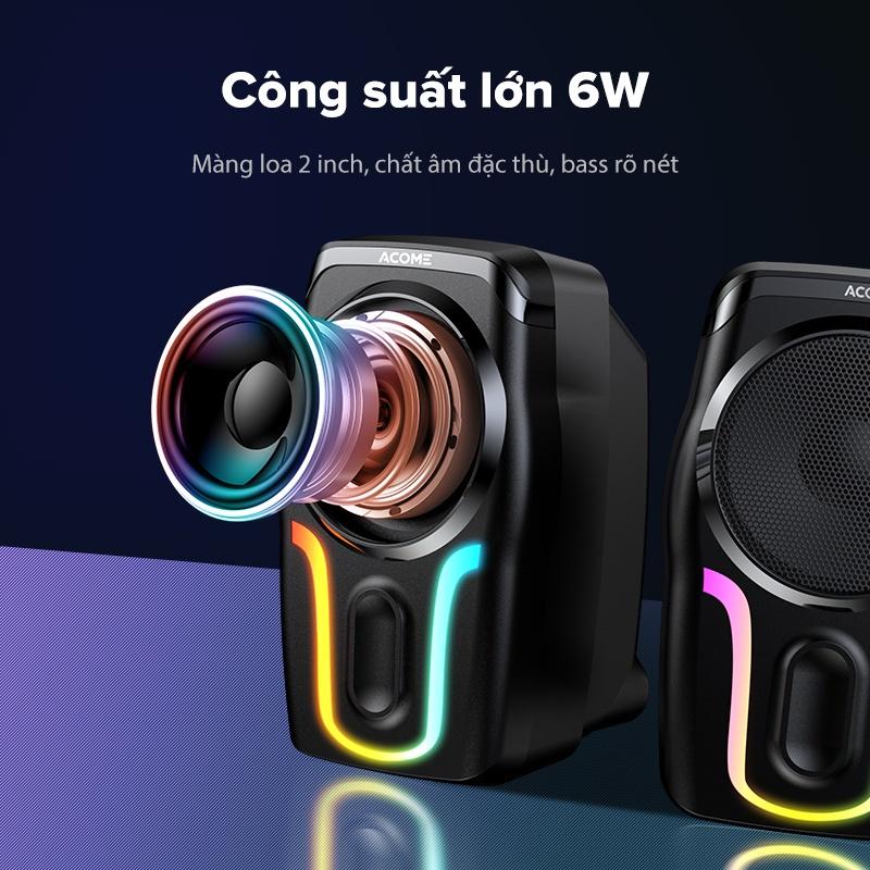 Loa Vi Tính Để Bàn ACOME A12 Gaming, Hiệu Ứng Đèn LED RGB, Bass Mạnh Dùng Cho PC, Laptop - Hàng Chính Hãng