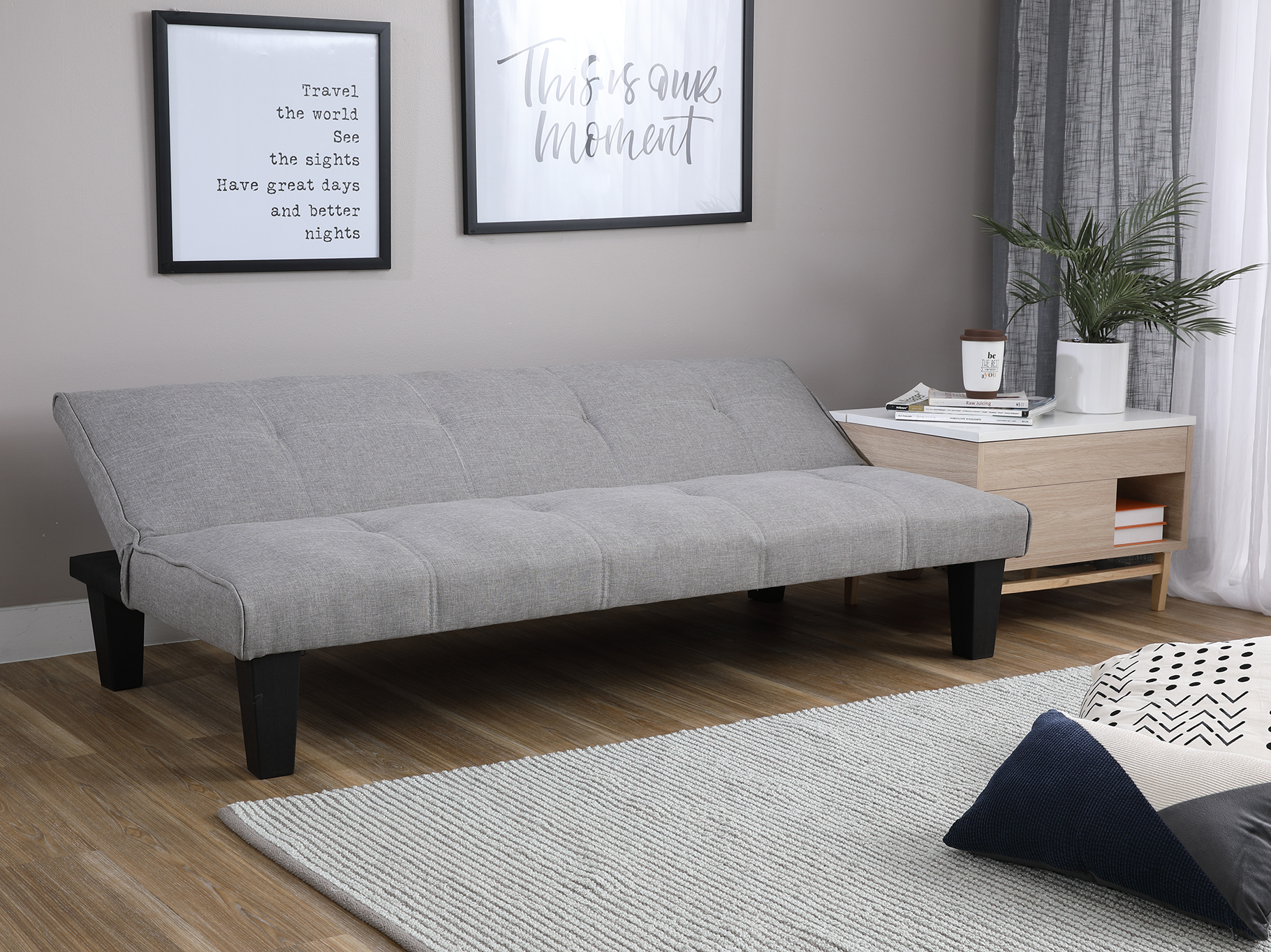 Ghế sofa giường đa năng DAY DREAM khung gỗ, đệm bọc vải cao cấp màu XÁM NHẠT, tựa lưng ngả 3 cấp độ | Index Living Mall - Phân phối độc quyền tại Việt Nam