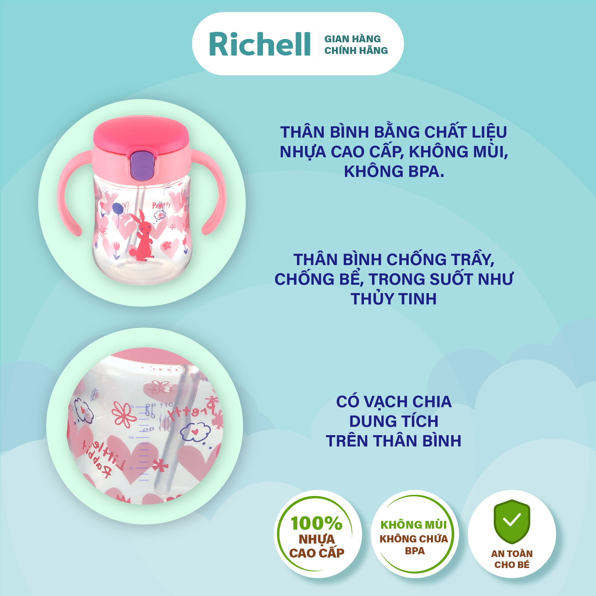 Bình tập uống TLI Richell Nhật Bản - bước 1 - vàng | Baby