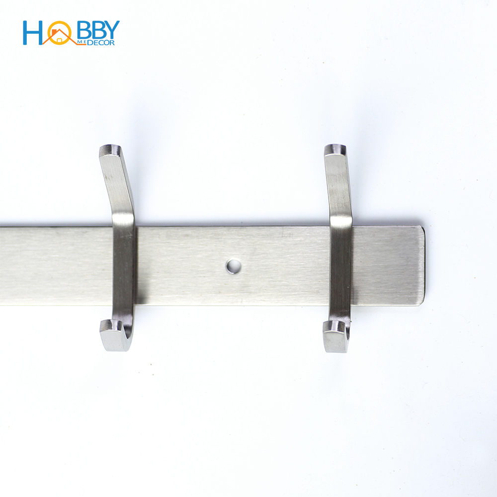 Thanh treo đồ dùng nhà bếp, Móc treo quần áo 8 chấu Inox 304 xước không rỉ sét khoan tường - HOBBY 8TV137