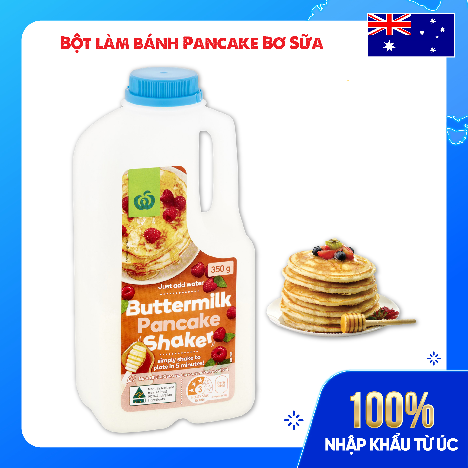 Bột làm bánh Pancake Bơ Sữa - Woolworths Buttermilk Pancake Shaker 350g