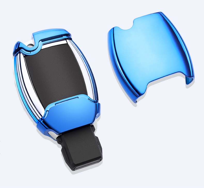 Ốp, bọc chìa khóa silicon màu tráng gương bảo vệ chìa khóa xe Mercedes kèm móc đeo INOX - 2 Nút