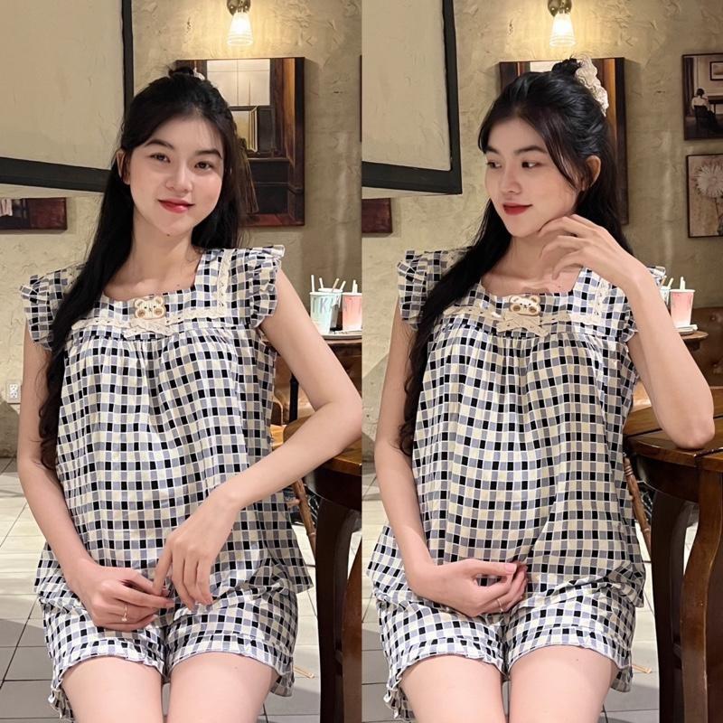 Đồ bộ bầu Đùi Tay Bèo vải tôn 2 da mềm mát quần có chun điều chỉnh - Vàng