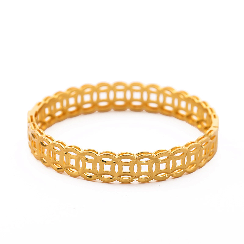 Vòng Tay, Lắc Tay Nữ Kim Tiền Trơn Titan Xi Mạ Vàng Non 24k Cao Cấp Phong Cách Thời Trang Trẻ Trung - HVLT33