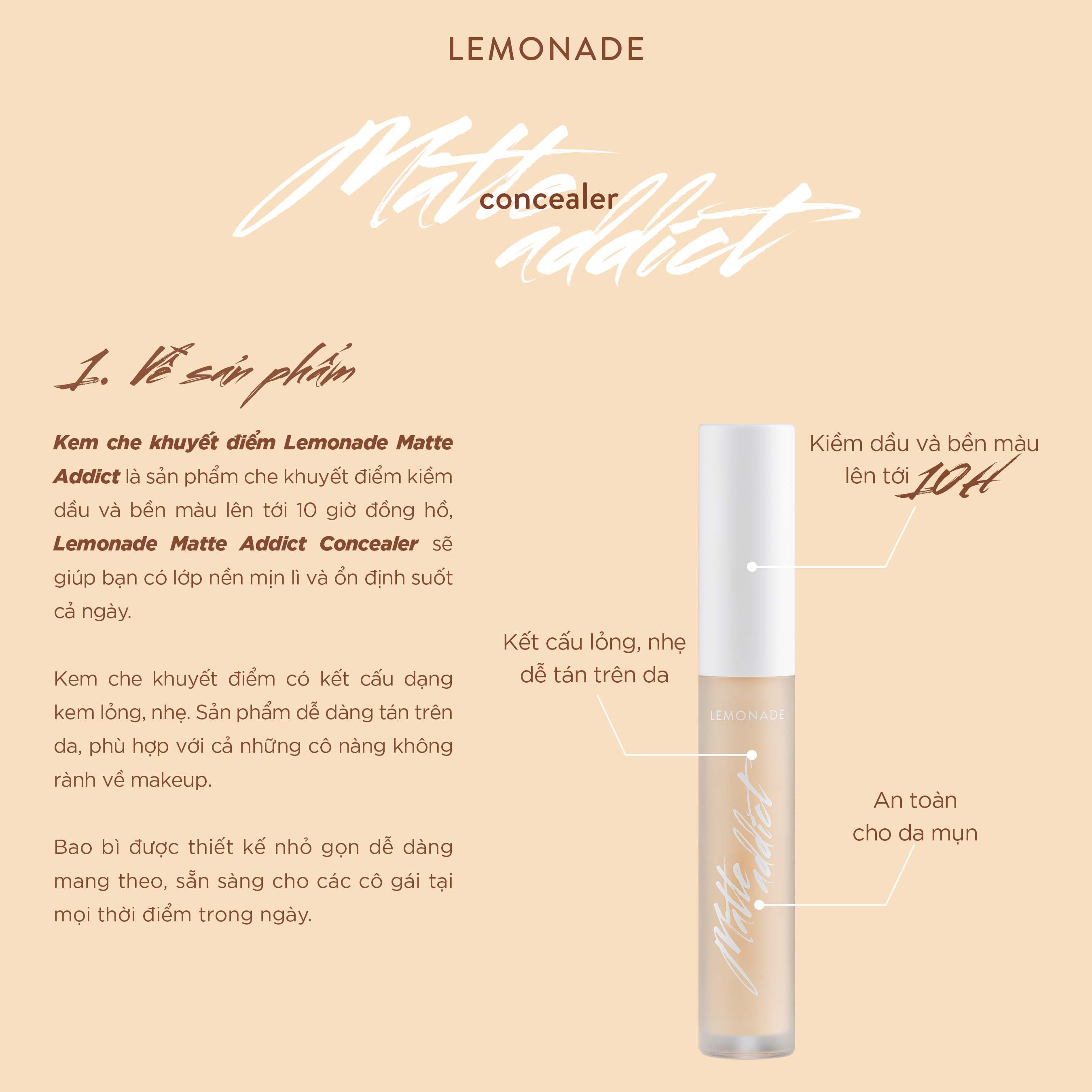 Combo Kem che khuyết điểm Lemonade Matte Addict Concealer 3g và Cọ che khuyết điểm Lemonade Brush Concealer