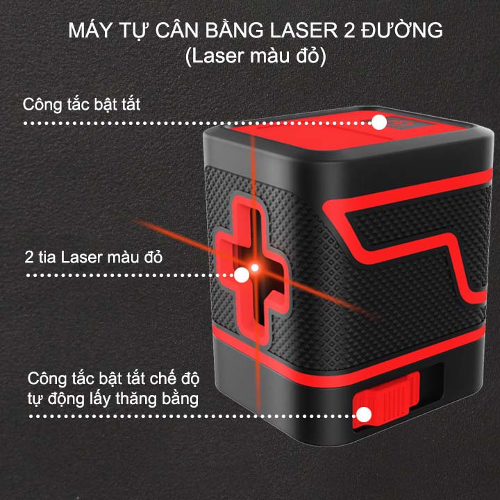 Máy cân bằng laser 2 đường màu đỏ, nhỏ gọn, dùng trong nhà