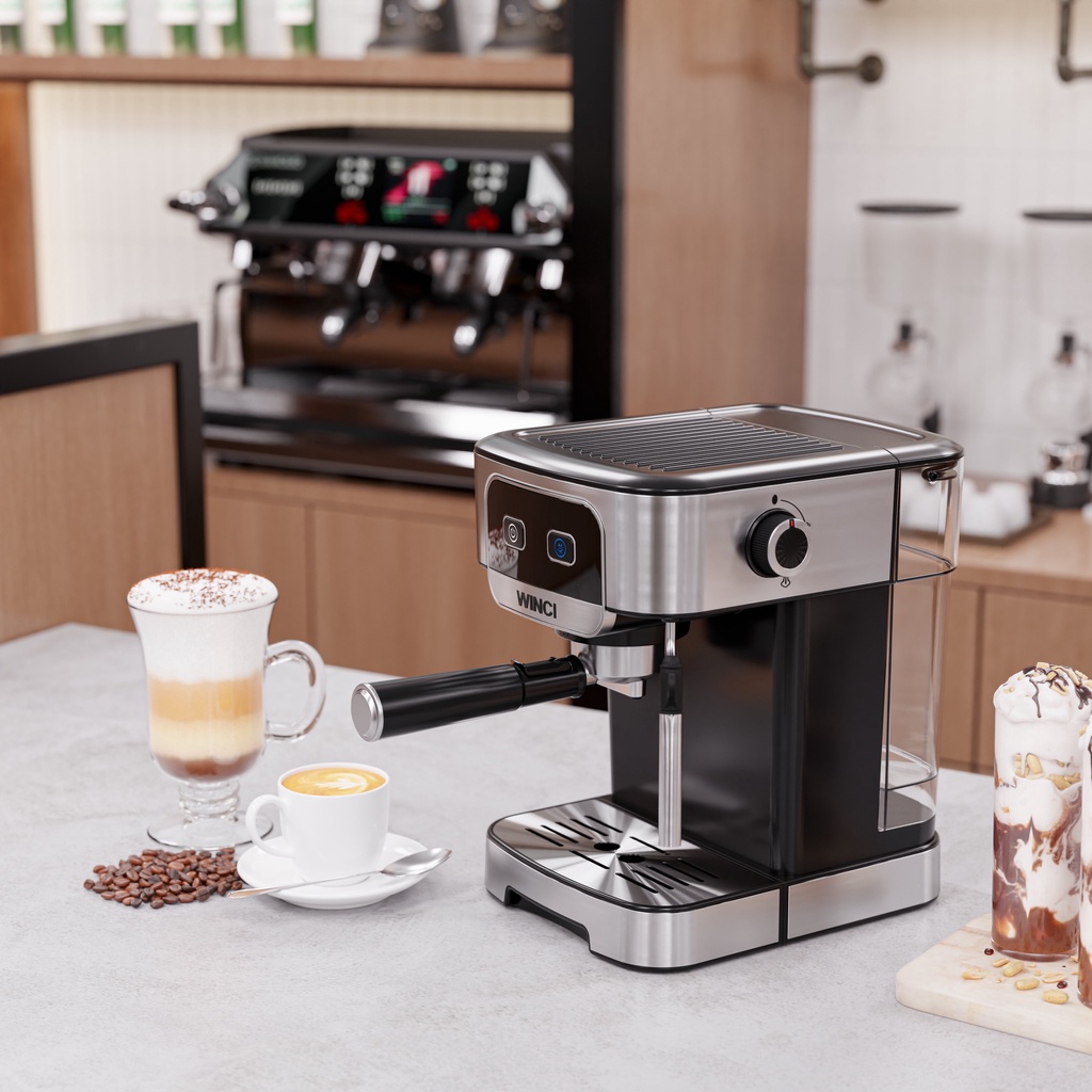 Máy pha cà phê Espresso Winci EM610 công suất 1200W pha cafe espresso tự động dùng cho gia đình - văn phòng, có hệ thống điều chỉnh bọt sữa cappuccino - Hàng chính hãng