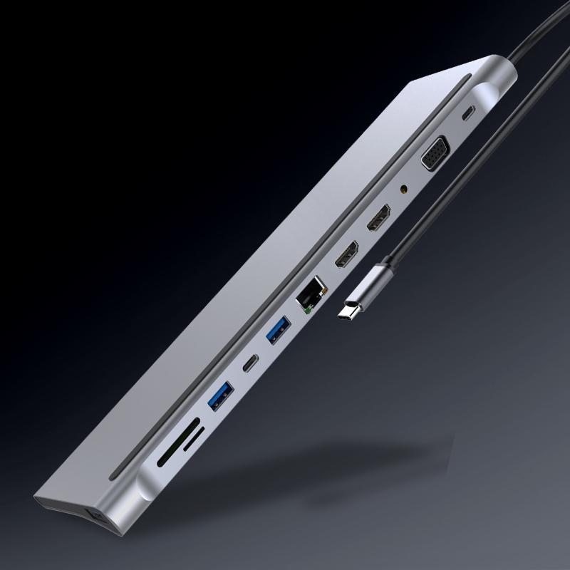 Trạm Sạc 12 Trong 1 Cổng Type-C HDMI VGA Audio TF / SD Ethernet PD USB C HUB Laptop Macbook pro
