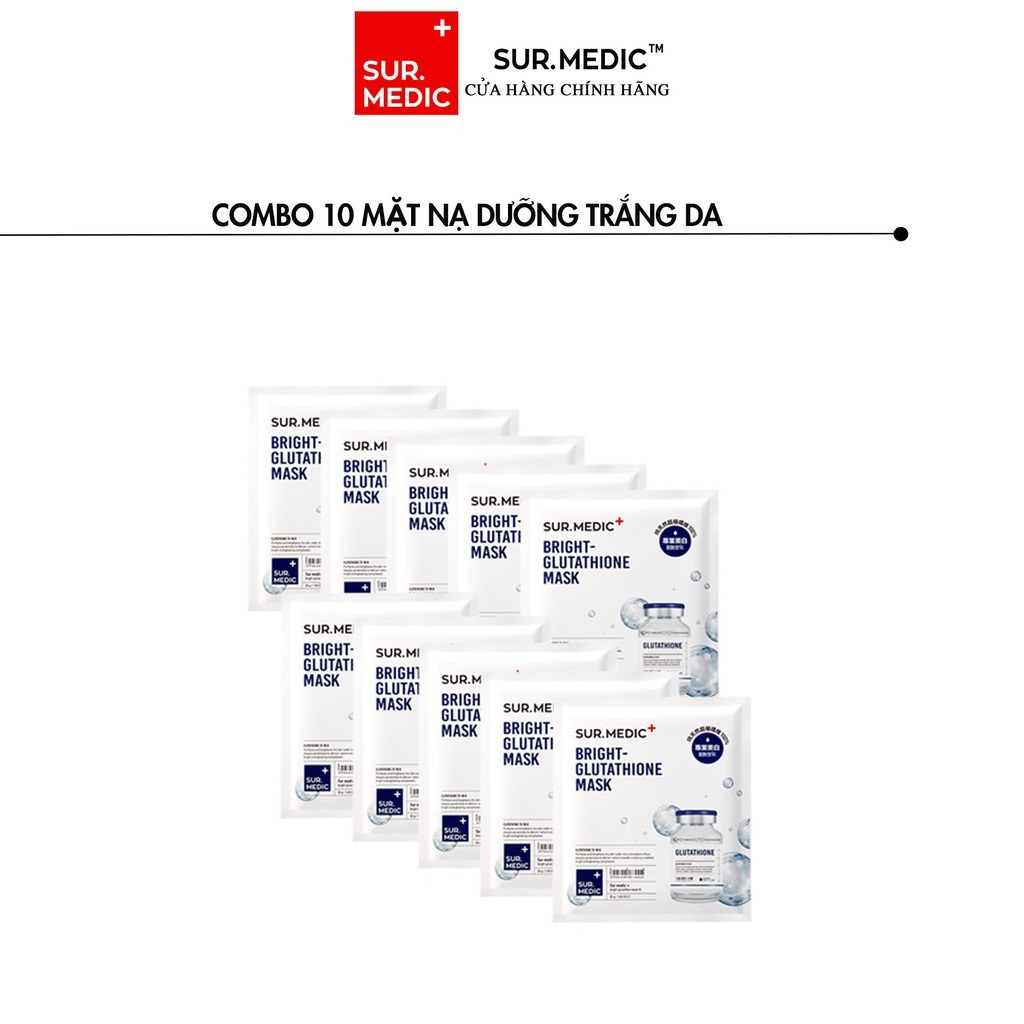 Combo 10 Mặt Nạ Dưỡng Trắng Da SURMEDIC Bright Glutathione Mask 30g x 10