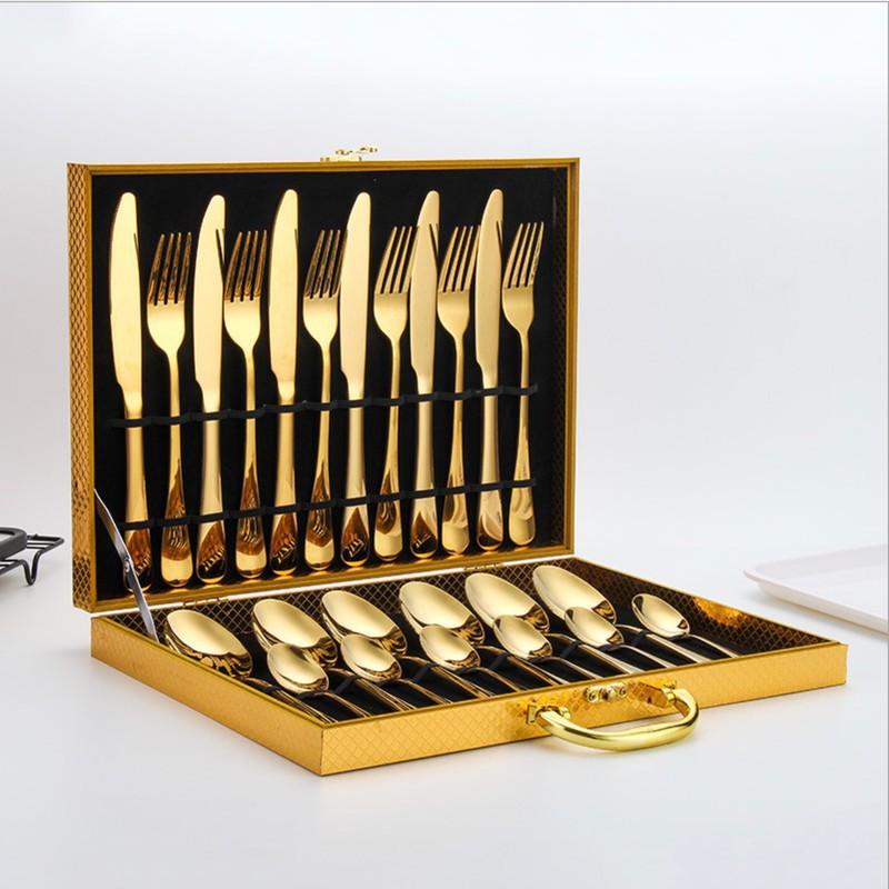 Gold Stainless Steel Bộ Dụng Cụ dao muỗng nĩa ăn sang trọng cho gia đình