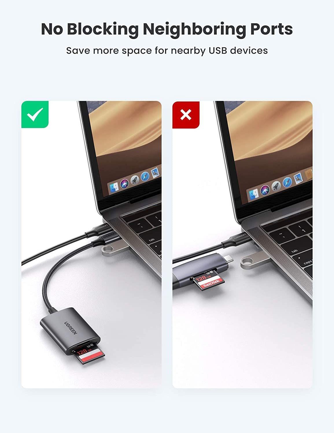 Ugreen 80888 SD/TF chuẩn USB 3.1 Type C Đầu đọc thẻ nhớ vỏ nhôm cao cấp Ugreen CM401 - Hàng Chính Hãng