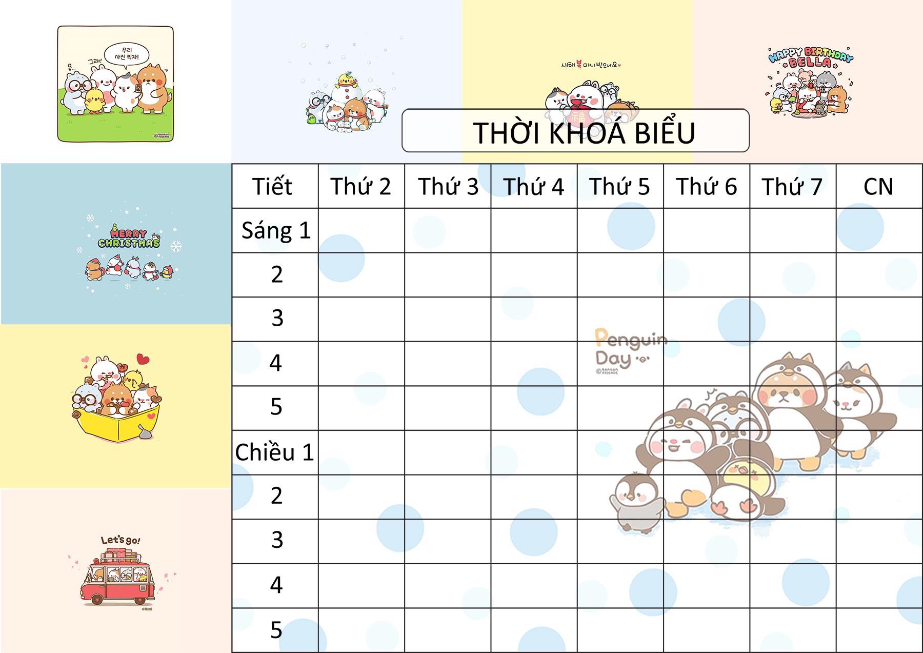 set 10 Thời khóa biểu học sinh cute, đáng yêu, dễ thương ( mẫu ngẫu nhiên )